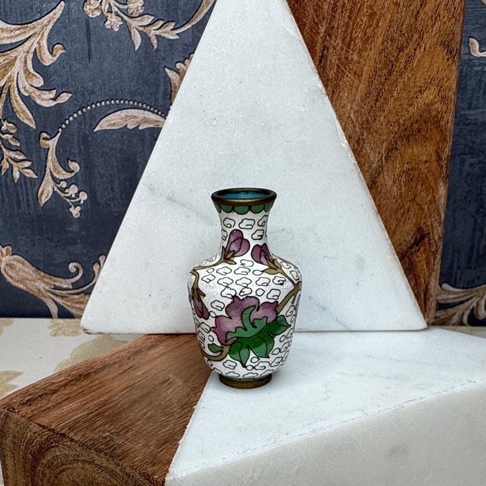 Antique Mini Cloisonné Chinese Metal Oriental Old Ancient Vase